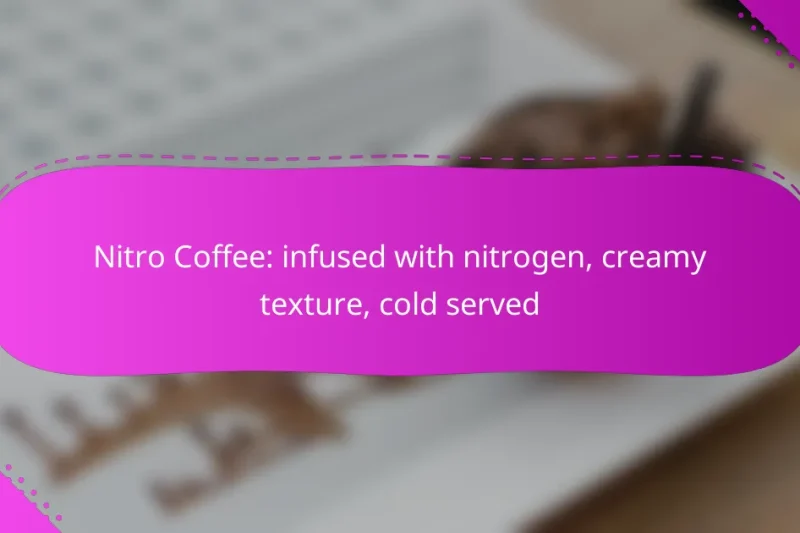 Nitro Coffee: infused with nitrogen, creamy texture, cold served